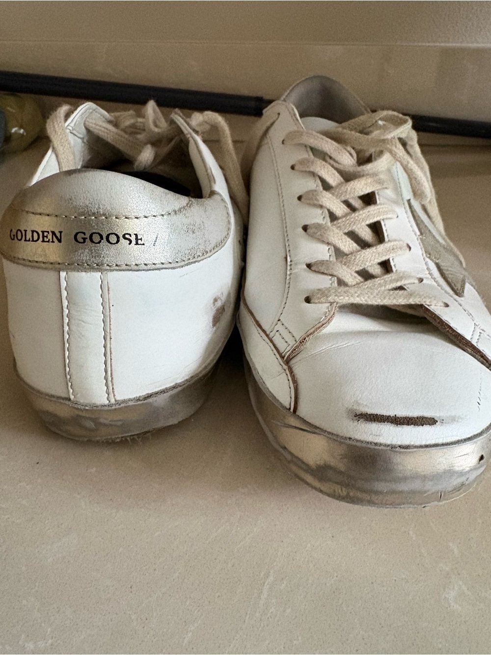 Golden Goose White Leather Sneakers with Metallic Gold Heel Tab